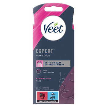 Las tiras de cera experta de veet se enfrentan normales 20 por paquete