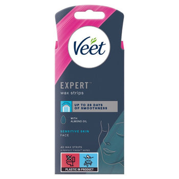 Las tiras de cera experta de veet se enfrentan sensibles 40 por paquete