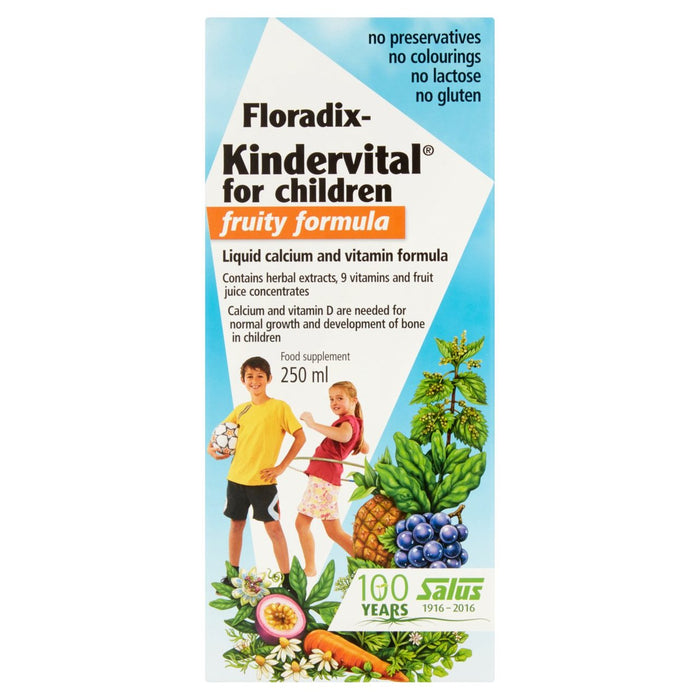 Floradix Kindervital Kindes fruchtiges flüssiges Kalzium- und Vitaminformel 3 Jahre+ 250 ml