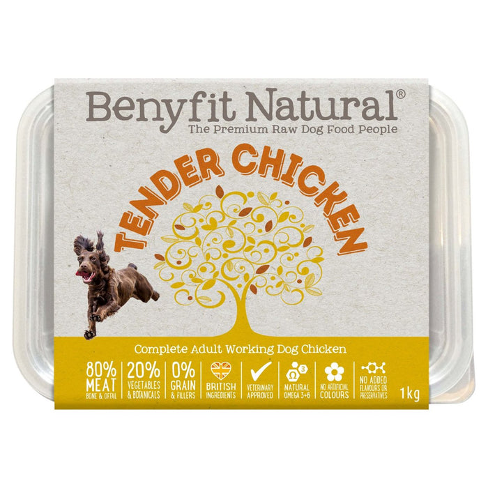 Benyfit Natural Tender Chicken Completo de comida para perros de trabajo crudo para adultos 1 kg