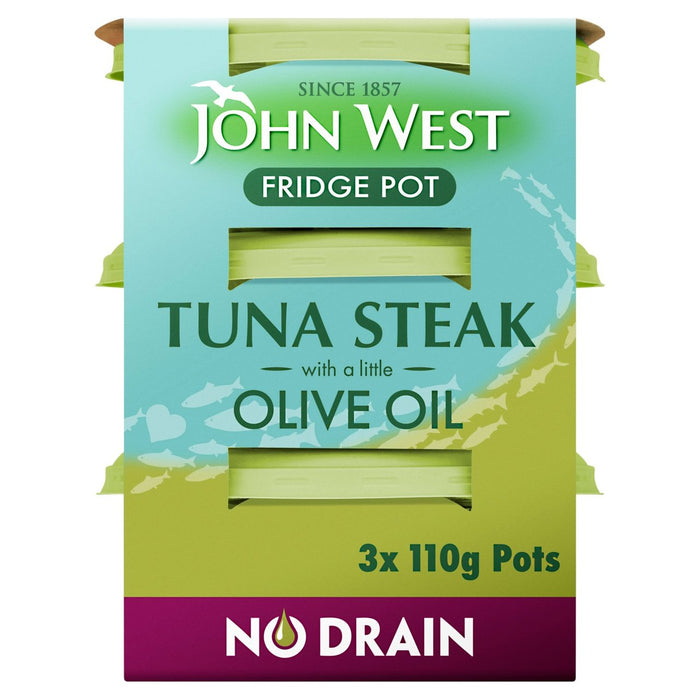 John West kein Abfluss Thunfischsteak -Töpfe mit Olivenöl 3 x 110g