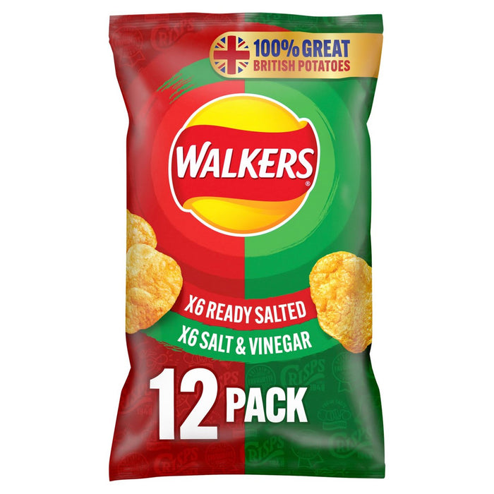 Walkers Ready Salted Salt & Vignegar Variety Multipack Crisps 12 par paquet